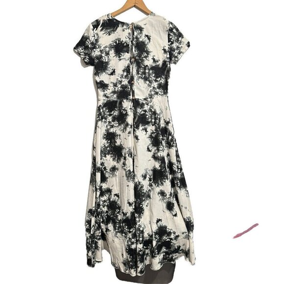 RAGA White Black Boho Tie Dye A Line Midi Dress Size XS Hippie Satin Lightweight - Picture 7 of 8